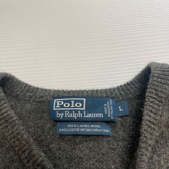 Polo Ralph Lauren Vintage Grey Lambswool V Neck Sweater Size Large - Picture 3 of 9